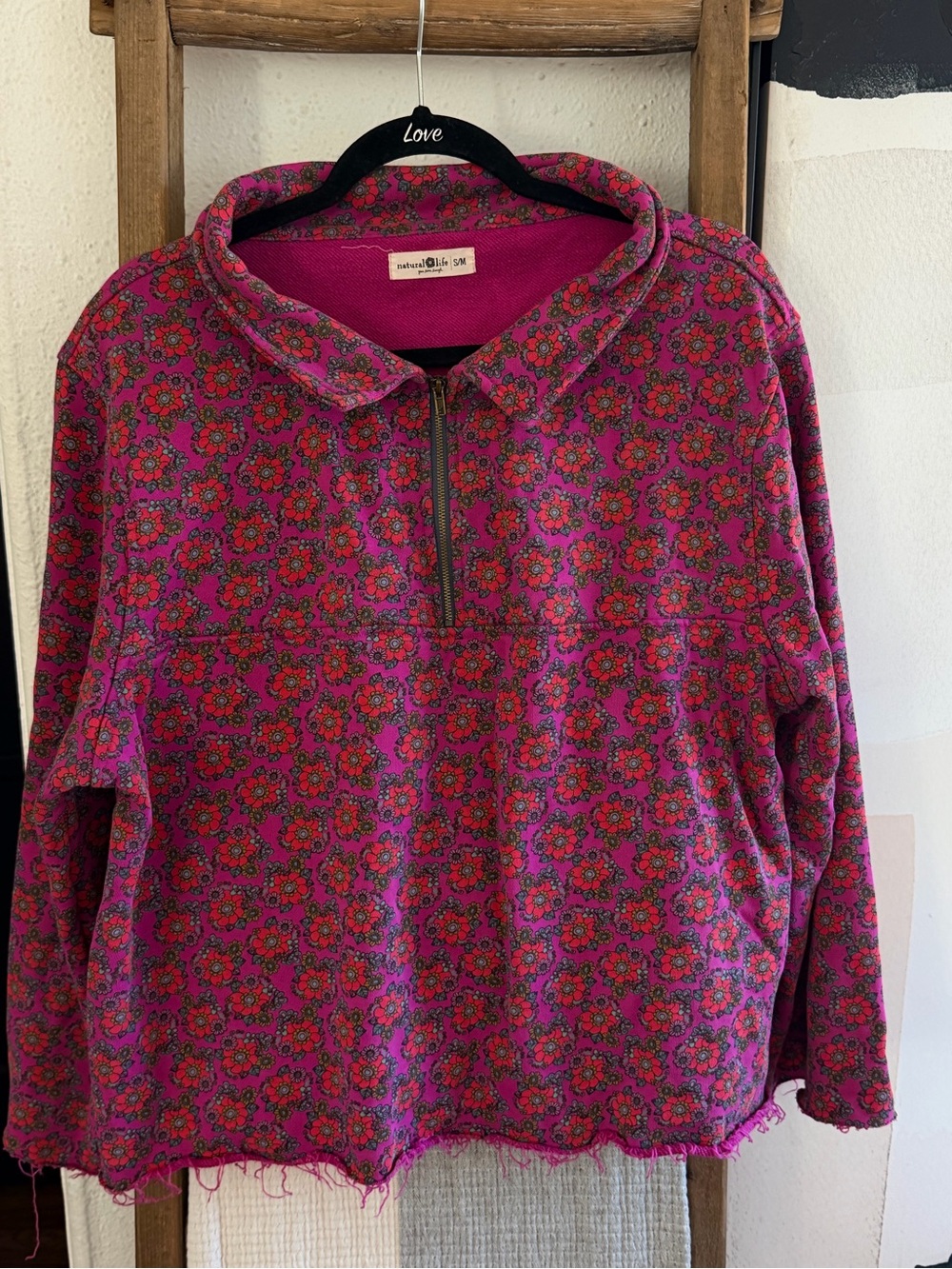NATURAL LIFE Pink Floral Half-Zip Pullover - Picture 5 of 9